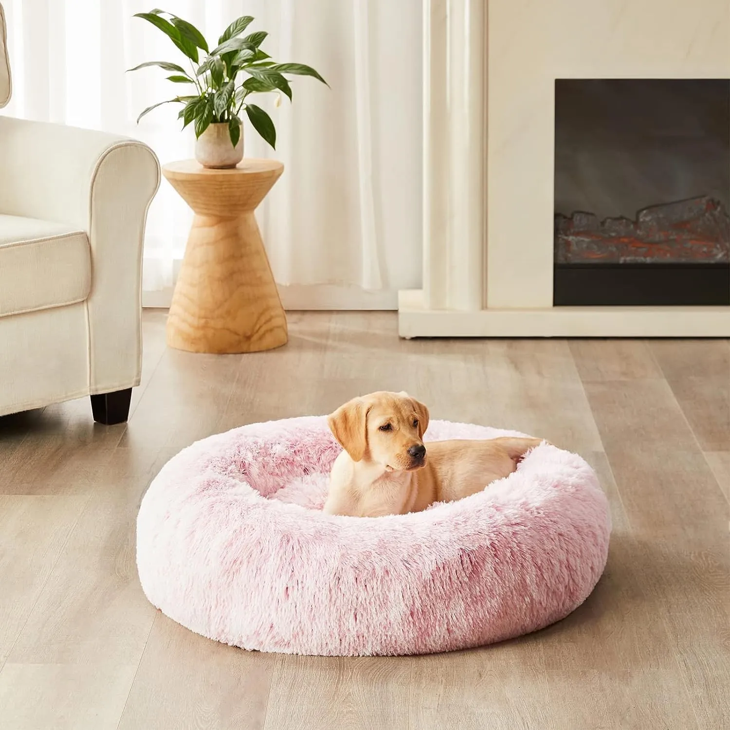 WNPETHOME Calming Dog Bed for Large Dogs, Anti-Anxiety Donut Pet Bed, Fluffy Faux Fur Plush Pet BedsWarming Cozy Soft Round Lagre Dog Bed for Large Jumbo Dogs, Cat Cuddler Cushion Bed