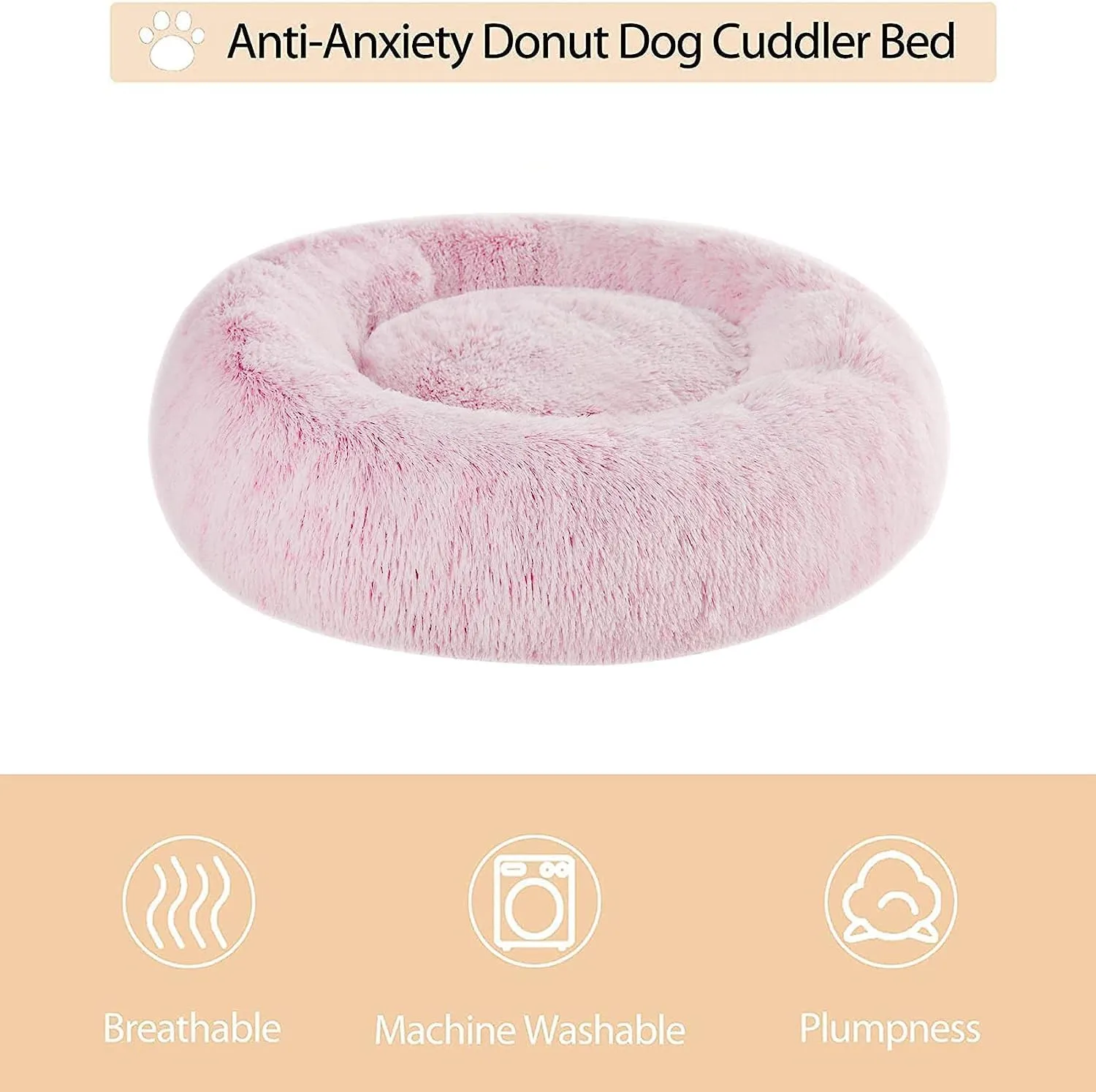 WNPETHOME Calming Dog Bed for Large Dogs, Anti-Anxiety Donut Pet Bed, Fluffy Faux Fur Plush Pet BedsWarming Cozy Soft Round Lagre Dog Bed for Large Jumbo Dogs, Cat Cuddler Cushion Bed