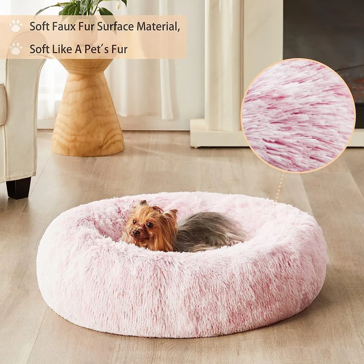 WNPETHOME Calming Dog Bed for Large Dogs, Anti-Anxiety Donut Pet Bed, Fluffy Faux Fur Plush Pet BedsWarming Cozy Soft Round Lagre Dog Bed for Large Jumbo Dogs, Cat Cuddler Cushion Bed