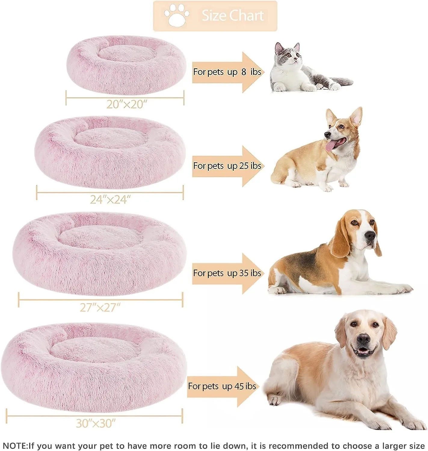 WNPETHOME Calming Dog Bed for Large Dogs, Anti-Anxiety Donut Pet Bed, Fluffy Faux Fur Plush Pet BedsWarming Cozy Soft Round Lagre Dog Bed for Large Jumbo Dogs, Cat Cuddler Cushion Bed