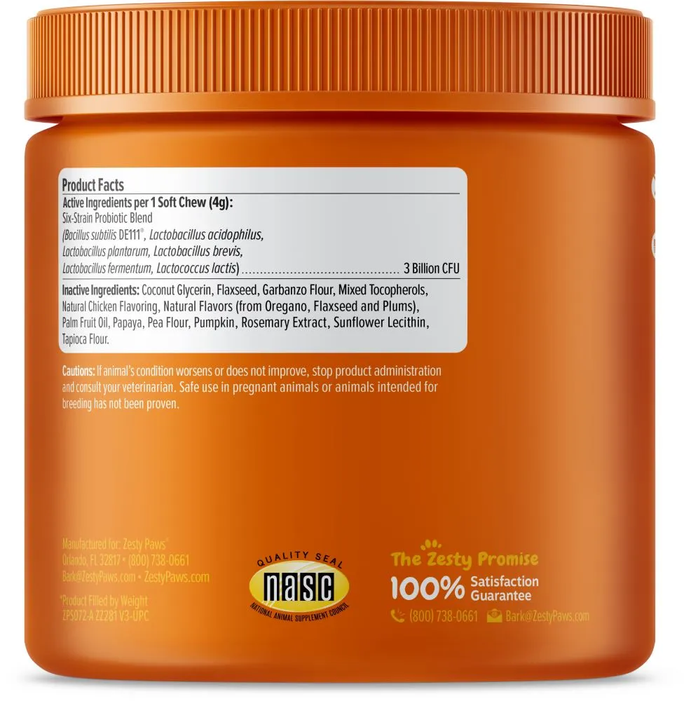 Zesty Paws Probiotic Bites Soft Chews Digestive Probiotics for Gut Flora & Immune Support Functional Chicken Flavor Dog Supplement