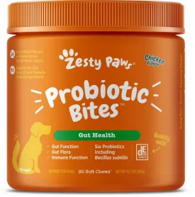Zesty Paws Probiotic Bites Soft Chews Digestive Probiotics for Gut Flora & Immune Support Functional Chicken Flavor Dog Supplement